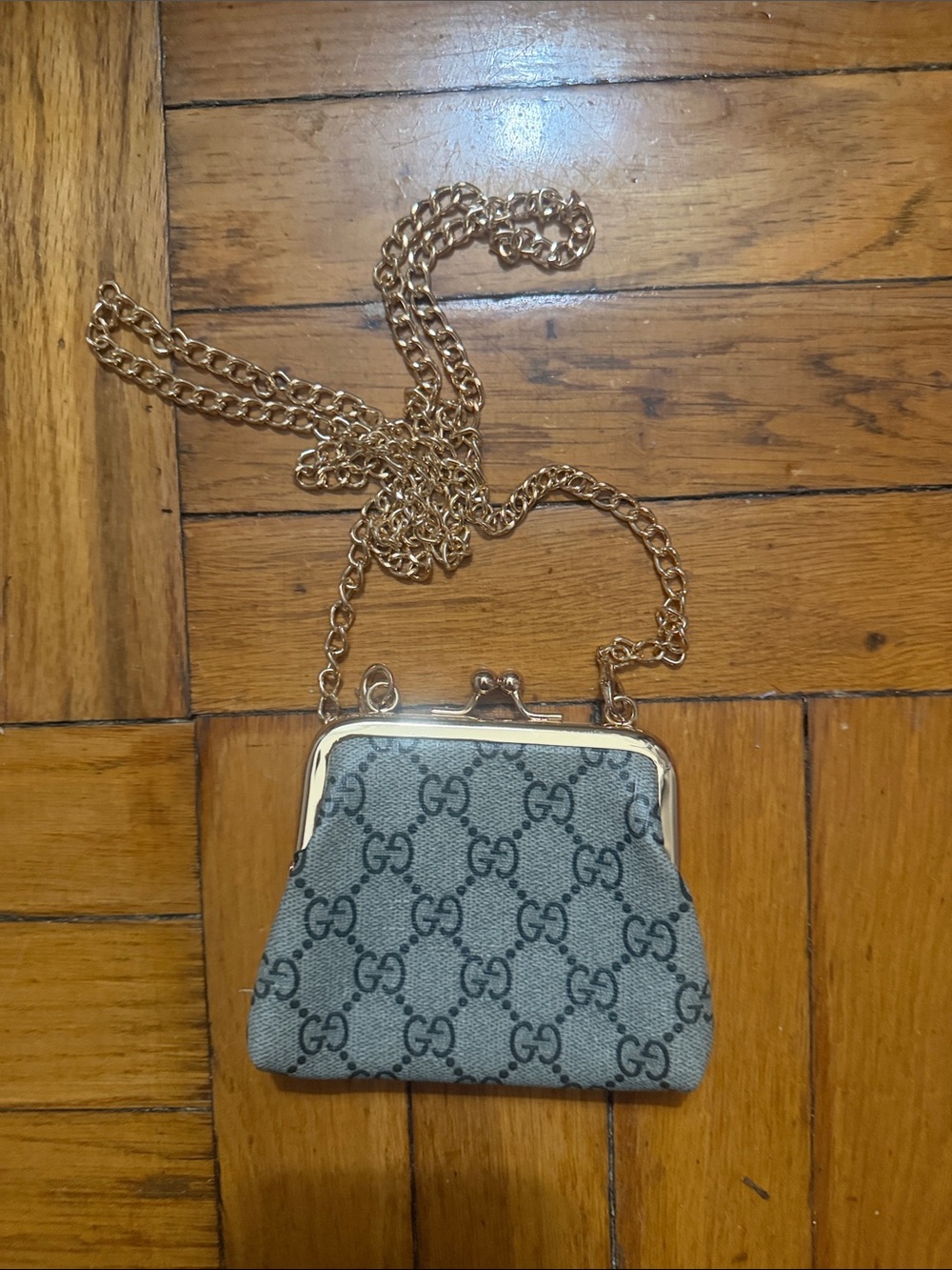 Designer-Inspired Gray Chain Crossbody Bag with Gold Hardware